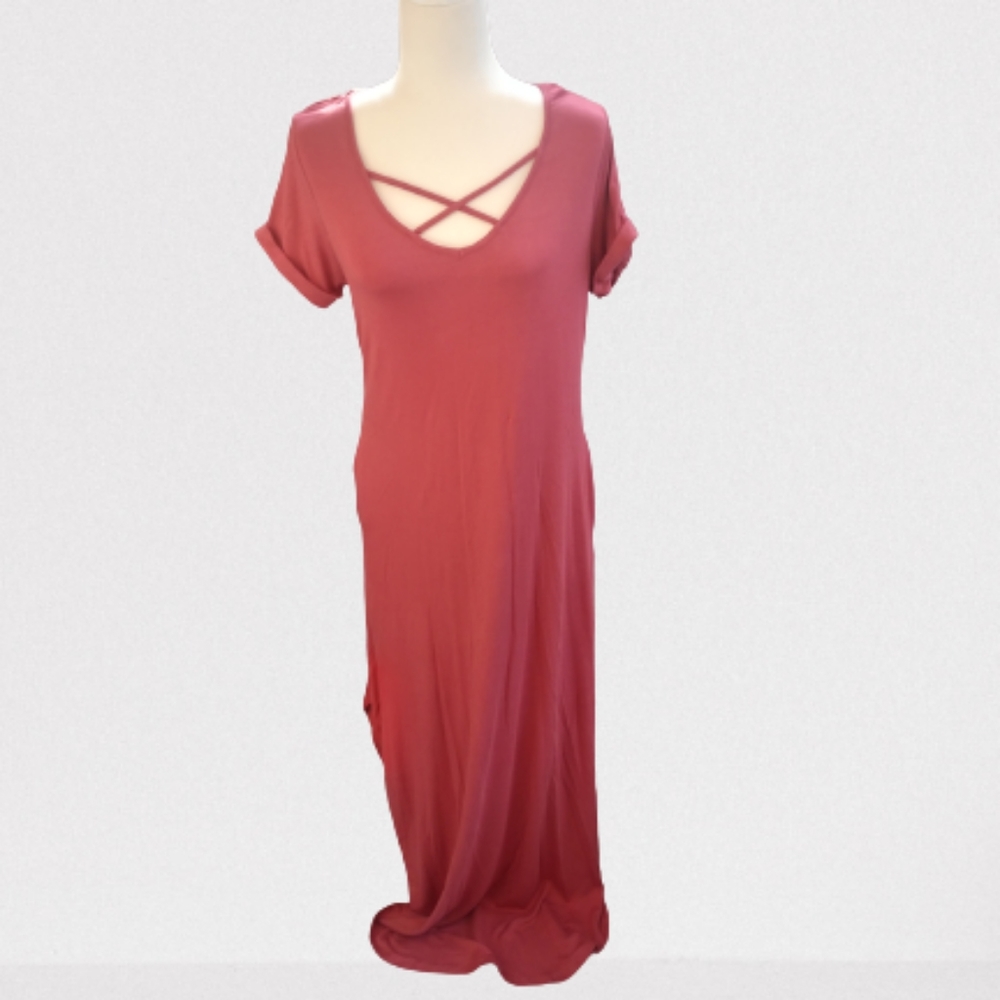 JayJay Salmon Everyday Casual Criss Cross Long Maxi Vacation Cruise Dres…